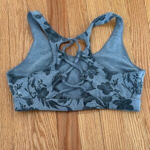 Old Navy Gray Floral Lace-Up Sports Bra size Medium